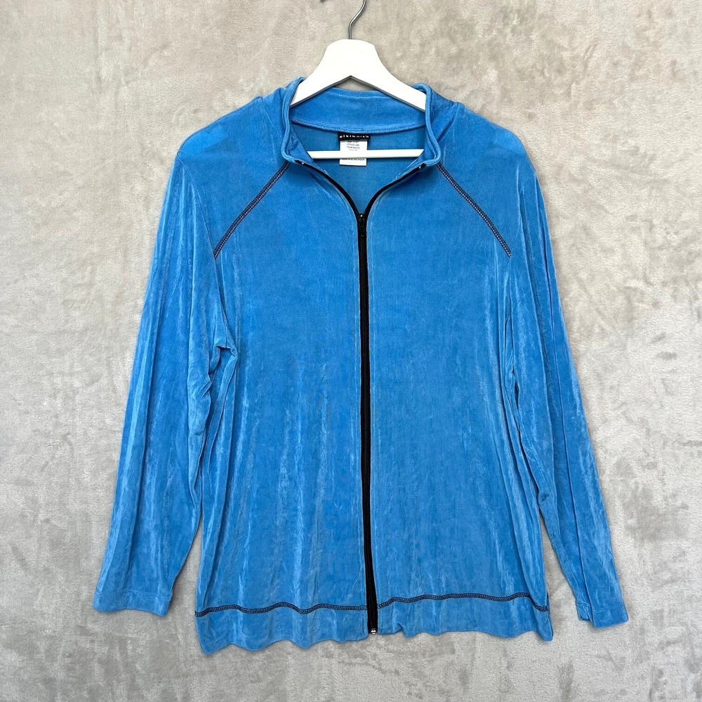 Y2K Citiknits Large Blue Zip Up Stretchy Jacket Vintage QVC Women's Athleisure